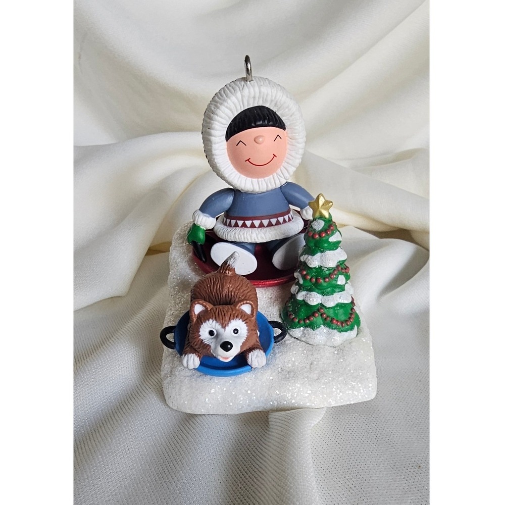 Hallmark Keepsake 2008 Christmas Ornament Child Husky Dog Sledding Winter Scene
